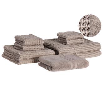 Beliani Beliani - Conjunto De 9 Toallas De Ba&ntilde;o Y Alfombrilla De Ba&ntilde;o De Algod&oacute;n Baja Torsi&oacute;n Gris Pardo Areora