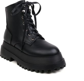 Generic Womens Round Toe PU Leather Platform Short Boots Lace Up Combat Boots High Heeled Gothic Punk Boot,Black1,3.5 UK