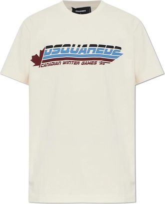 Dsquared2 Katoenen T-shirt met opgedrukte logo - Heren - T-shirts - Beige - S - Katoen - Tops