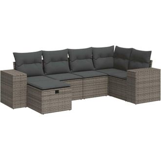 vidaXL Set De Muebles De Jard&iacute;n 6 Pzas Y Cojines Rat&aacute;n Sint&eacute;tico Gris Vidaxl
