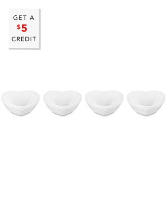 LE CREUSET Set Of 4 Mini White Heart Pinch Bowls With $5 Credit