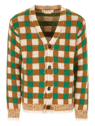 Marni checked ribbed cardigan - men - Virgin Wool/Polyamide/Wool/Mohair - 56 - Brown