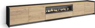 Skraut Home Skraut Home - Mueble Tv, Televisi&oacute;n, Muebles De Sal&oacute;n, Almacenaje, 310x37x50cm, Para Tv Hasta 80, Chimenea El&eacute;ctrica, Led, Estilo Moderno, Roble Y Neg