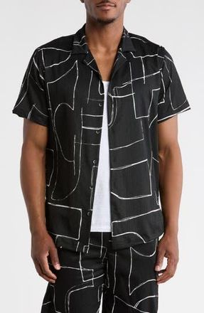 T.R. Premium Relaxed Fit Abstract Print Camp Shirt in Black at Nordstrom Rack, Size Xxx-Large