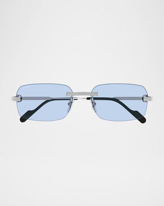 Cartier Men & apos;s Rimless Rectangle Metal Sunglasses