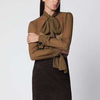 Saint Laurent Lavalli&egrave;re blouse in bronze green silk