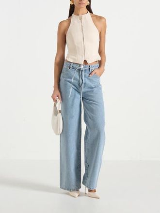 Mani&egrave;re De Voir Claudette Twill Halterneck Backless Top in Cream at Nordstrom, Size 12