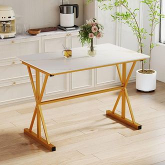 Costway Costway Modern Sintered Stone Dining Table Rectangular Kitchen Table in White