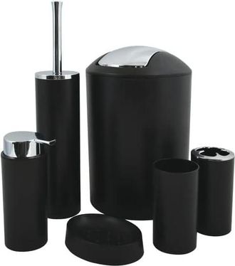 OEM Juego De 6 Accesorios De Ba&ntilde;o De Pp: Papelera, Escobilla De Ba&ntilde;o, Jab&oacute;n, Cepillo De Dientes, Vaso, Jabonera - Negro