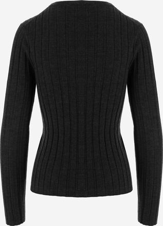 Allude Womens Wool Sweater Ribbed Knit Black
