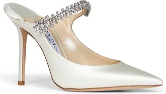 Jimmy Choo London Womens Mules Bing 100 Ivory Satin White Viscose Sandal