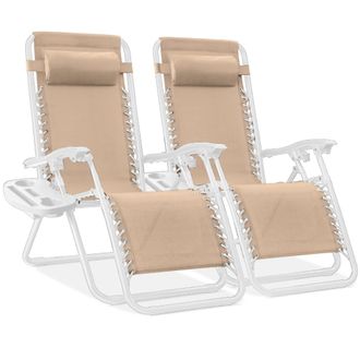 Best Choice Products Set of 2 Zero Gravity Lounge Chair Recliners for Patio, Pool w/ Cup Holder Tray