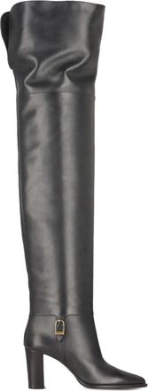 Saint Laurent 85mm Julia leather buckle-fastening thigh-high boots - women - CALFSKIN/CALFSKIN/Leather/Brass - 38 - Black