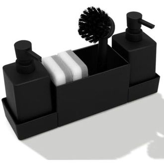 OEM Dispensador Y Soporte Para Esponjas De Cocina Negro Con Cepillo, Soporte Para Desag&uuml;e Y 2 Botellas De 450 Ml - Organizador De Fregadero De Dise&ntilde;o Mode