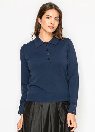 YAL New York Navy knit sweater with polo collar