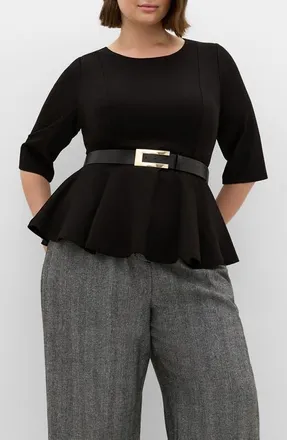 City Chic Paige Belted Peplum Top in Black at Nordstrom, Size 16W