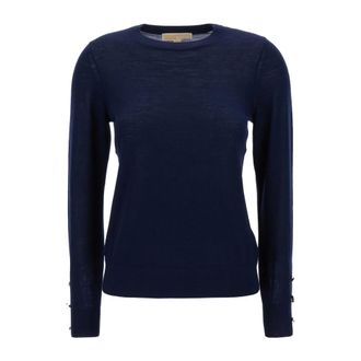 Michael Kors Round-neck Knitwear, female, Blue, Size: L Merino Wool Blend Sweater