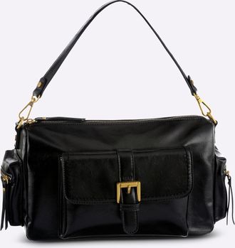 Heine Schultertasche HEINE, Damen, Gr. B/H/T: 30cm x 19cm x 10cm, schwarz, Metall, Viskosemischung, unifarben, Taschen Schultertasche