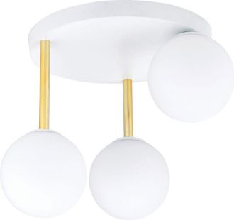 Wonderlamp Plafón de techo blanco y dorado con 3 esferas de cristal blanco