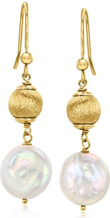 Ross-Simons Italian 13-14mm Cultured Coin Pearl Beaded Drop Earrings in 18kt Gold Over Sterling