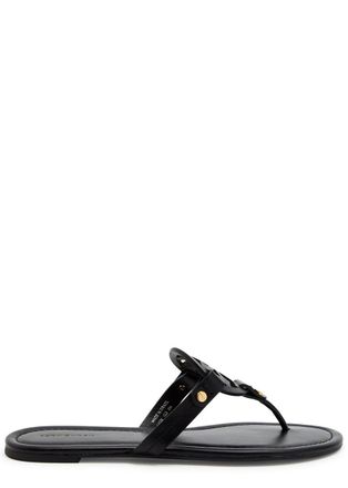 Tory Burch Miller Logo Leather Thong Sandals - Black - 10 (IT40.5 / UK7.5)