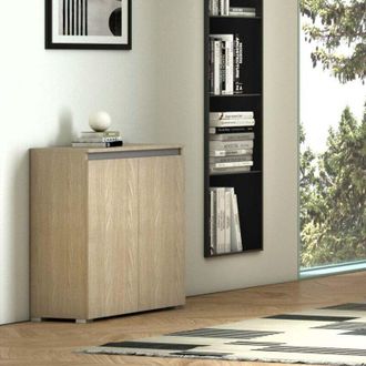 Terraneo Mueble Multiusos Con 2 Puertas, Tirador Ranurado, 3 Estantes Regulables En Olmo