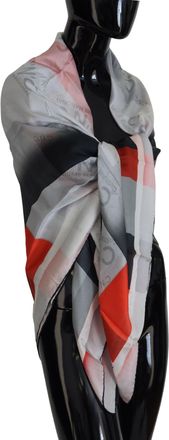 Costume National Womens Gray Red Shawl Foulard Wrap Scarf Patterned Silk