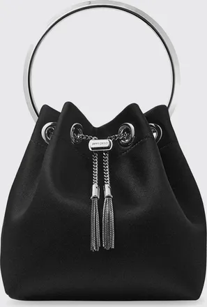 Jimmy Choo London Mini borsa a secchiello Bon Bon in raso con manico rigido