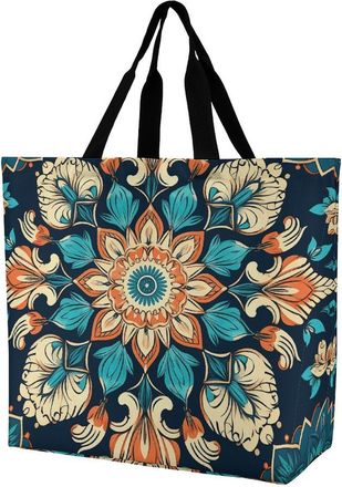 Generic Vintage Mandala Flowers Shopping Bag Reusable Handbag Foldable Handbags For College Ladies Work