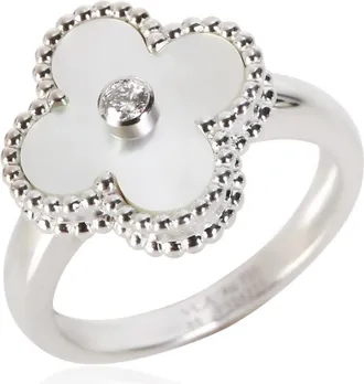 Van Cleef & Arpels Pre-Owned Van Cleef & Arpels White Gold Mother Of Pearl and Diamond Vintage Alhambra Ring