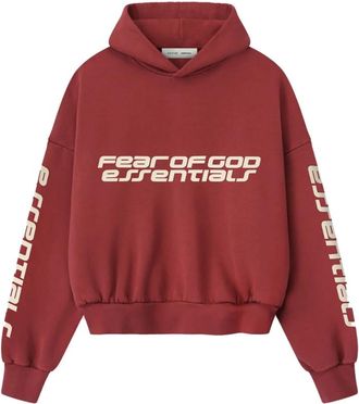 Fear of God Cropped Relaxed Hoodie - Heren - Hoodies - Rood - 2XL - Katoen - Hoodies & sweatvesten