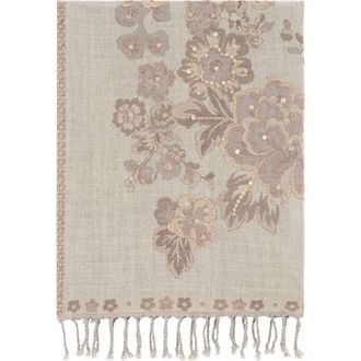 Gerard Darel Rosetta Sequin Embroidered Floral Scarf in Sand at Nordstrom