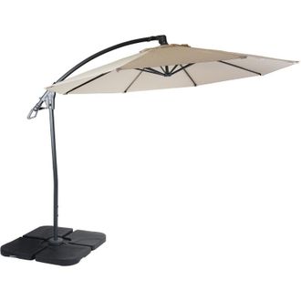 Hhg [nunca Usado] Sombrilla Voladiza De Lujo Hhg-995, Sombrilla, Redonda &Oslash; 3m Poli&eacute;ster Aluminio/acero 14kg, Blanco-crema Con Soporte