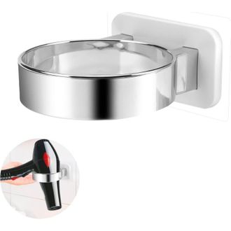 OEM Soporte De Pared Para Secador De Pelo Fabricado En Pvc Ecol&oacute;gico - Acabado Cromado - Borde Extra Ancho - F&aacute;cil Instalaci&oacute;n Sin Taladros - Crezuo