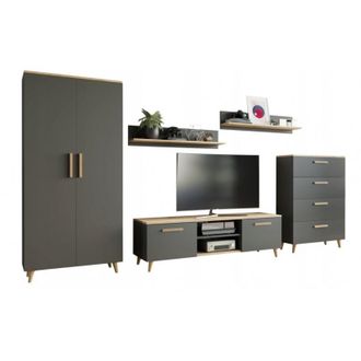 OEM Arredamento Antracite Artigianale Nord 2 Pensile In Rovere Soggiorno Stile Scandinavo