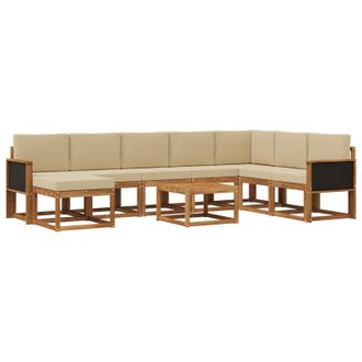 vidaXL Conjunto De Sof&aacute;s De Exterior Con Coj&iacute;n 9 Pcs Natural Y Beige Vidaxl