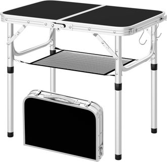Woltu Woltu Mesa De Jard&iacute;n Plegable, Altura Regulable 25/36/50/60 Cm, Negra