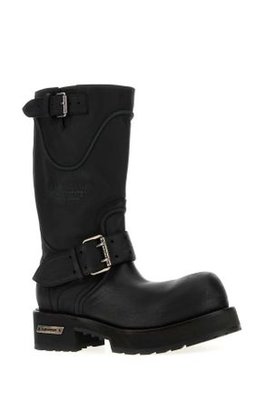 Balenciaga Mens Black Leather Venom Boots Black-Silver T Domesticated Calf Le Stivali Black/silver