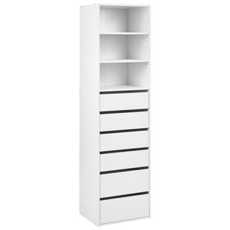 Beliani Armario Moderno Abierto Alto Y Estrecho Con 3 Estantes 6 Cajones De Aglomerado Con Acabado De Papel Dormitorio Entrada Blanco Hamilton