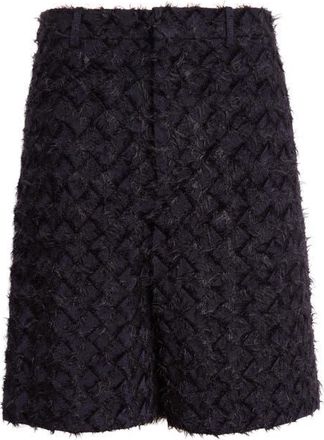 Bottega Veneta Fringed Mohair & Nylon Tape Intrecciato Wide Leg Shorts in 1057 Black/blue at Nordstrom, Size 48