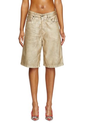 Diesel Shorts in distressed metallic denim - Denim short pants - Woman - Gold