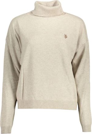 U.S.Polo Association Elegante Beige Coltrui met Borduursel - Dames - Coltruien - Beige - XL - Wol - Truien & Vesten