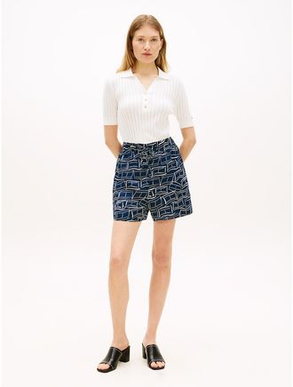 Tommy Hilfiger Womens Linen Pull-On Short - Navy - XL