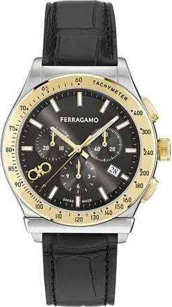 Ferragamo 1927 Chronograph Leather Strap Watch, 42mm in Two Tone Black at Nordstrom