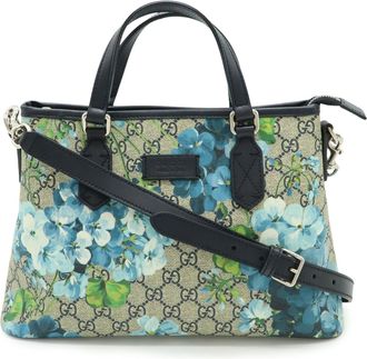 Gucci Beige Blue Multi-Color Pvc Gg Supreme Handbag Shoulder Bag Tote Bag (Pre-Owned)