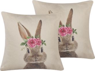 Beliani Beliani - Conjunto De Cojines Decorativos Cuadrados De Algod&oacute;n Gris Pardo Con Estampado De Animales 45 X 45 Cm Decoraciones De Pascua Tulipa