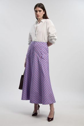 Karen Millen Womens Cotton Stripe Full Midi Skirt - Pale Blue - Size 12 UK