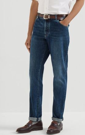 Brunello Cucinelli Comfort denim five-pocket trousers in Dark Denim at Nordstrom, Size 46