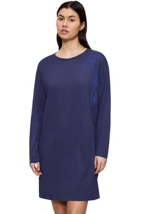 Triumph Nachthemd TRIUMPH Endless Comfort NDK 01 LSL, Damen, Gr. 36, N-Gr, blau (blau, schwarz combination), Single Jersey, Obermaterial: 50% Baumwolle, 50% M