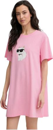 Karl Lagerfeld Choupette Motief Nachthemd met Kristaldecoratie - Dames - Nachtjurken - Roze - S - Katoen - Nachtkleding